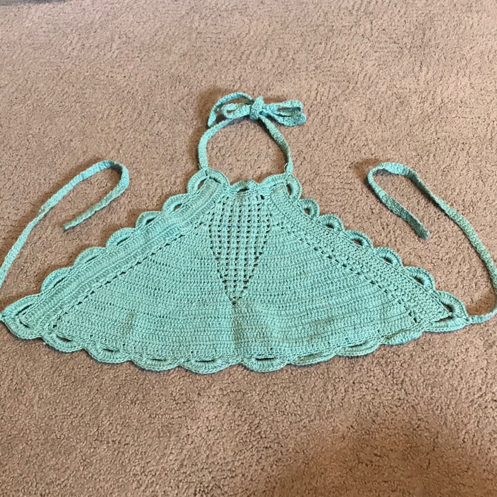 Sea foam green Vintage crochet halter top - Picture 1 of 2